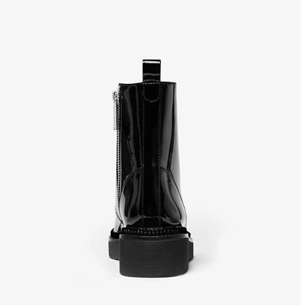 NWT Michael Kors Haskell Black Patent Leather Combat Boots Zipper Trim 8.5